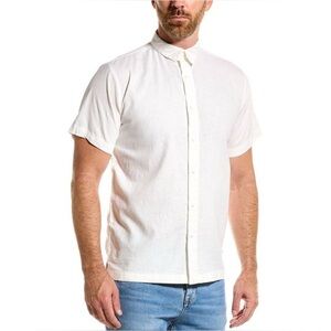 Onia NWT Stretch Linen Blend Short Sleeve Shirt White Size Large‎